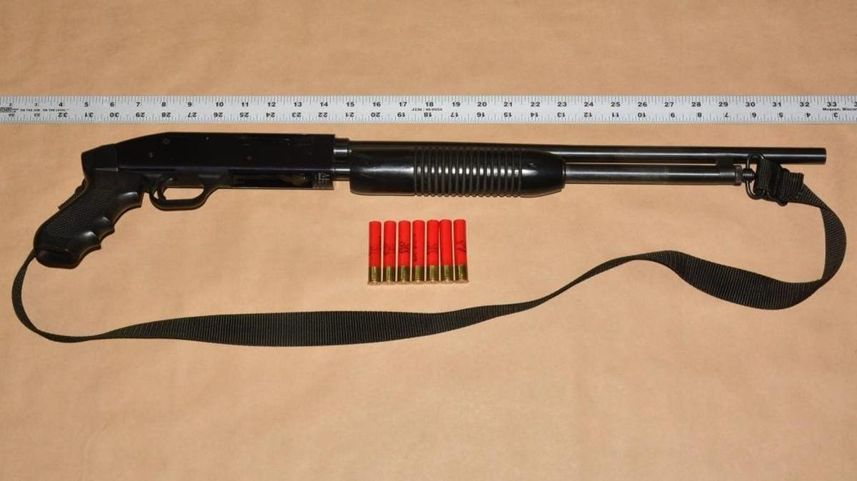 Police say Arturo Gonzalez had this tactical shotgun hidden in his pants when he was contacted by officers near Peach and Olive avenues.
