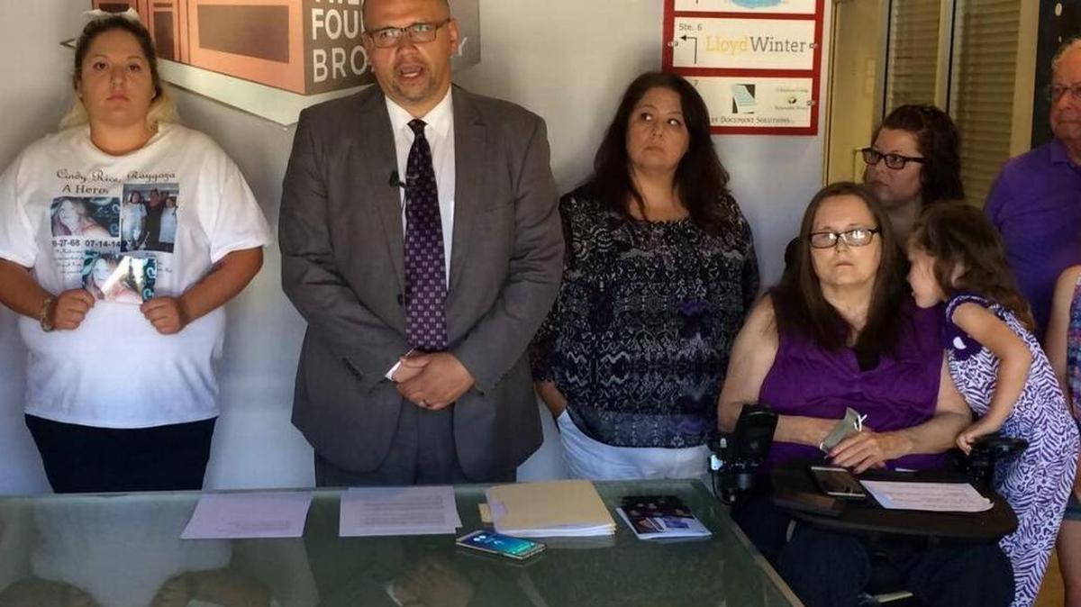 In June 2015, Fresno attorney Kevin Little announced filing a federal civil rights lawsuit on behalf of two Fresno domestic violence victims. At his left is a wheelchair-bound Pamela Motley, who was shot by her estranged husband. To Little’s right is Yvette Caldera, the daughter of Cindy Raygoza, who was stabbed to death by her former boyfriend. On Jan. 8, 2018, a judge rejected the lawsuit, saying Little showed no evidence that the Fresno Police Department discriminated against domestic violence victims.