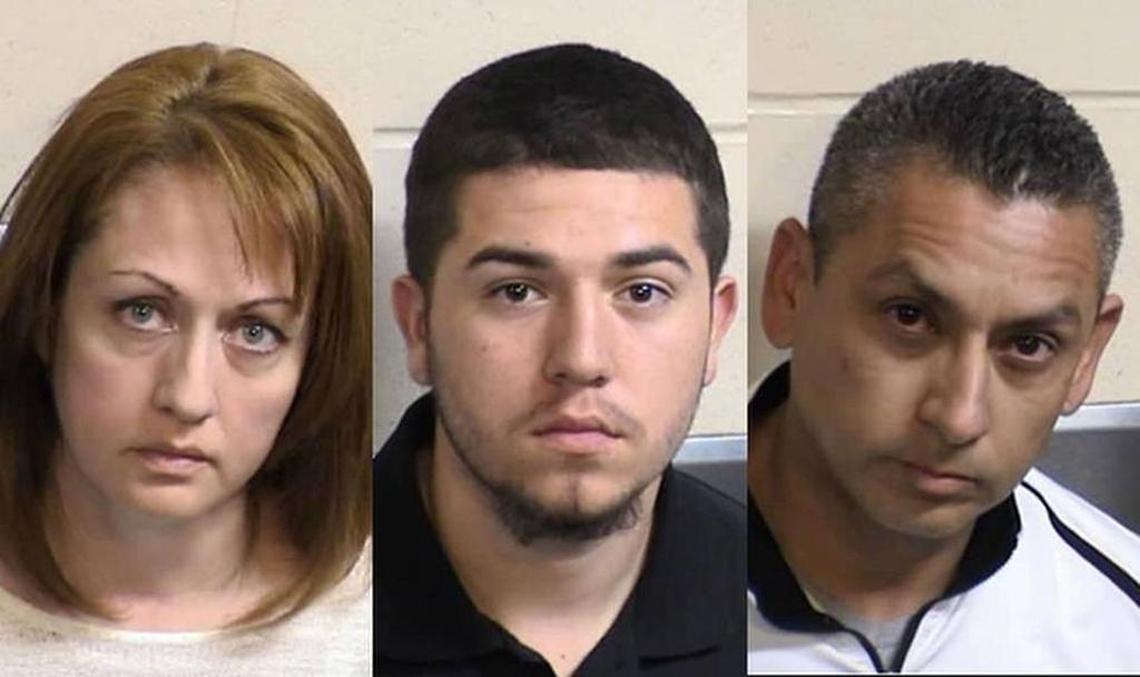 From left, Sandra Garcia, Mark Roque and Miguel Carriedo, three people allegedly involved in the kidnapping of a 13-year-old girl. Fresno County law enforcement officials allege that Garcia planned the kidnapping and that her 18-year-old son Roque and cousin Carriedo carried it out.