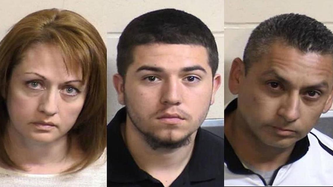 From left, Sandra Garcia, Mark Roque and Miguel Carriedo, three people allegedly involved in the kidnapping of a 13-year-old girl. Fresno County law enforcement officials allege that Garcia planned the kidnapping and that her 18-year-old son Roque and cousin Carriedo carried it out.