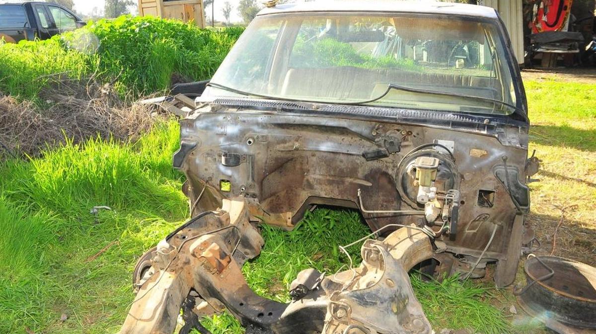 A stripped Chevrolet pickup found by auto theft detectives in northwest Fresno.