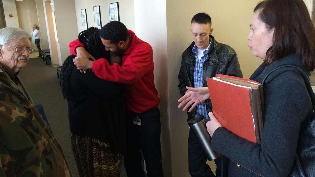 Defense attorney Marina Pincus tells relatives and friends of James Timmons on Wednesday that she is thankful Fresno County Superior Court Judge Gary Hoff dismissed his conviction for attempted murder.