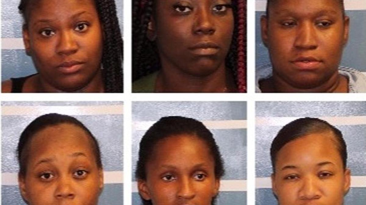 From top left, Brittany Lewis, 27, Ranique Thomas, 24, Kentanique Johnson, 22, Alicia McGrue, 24, Alexis Blue, 24, and Jania Nash, 24, all of Fresno, were allegedly part of an organized theft ring that stole from Tulare County businesses, police say.