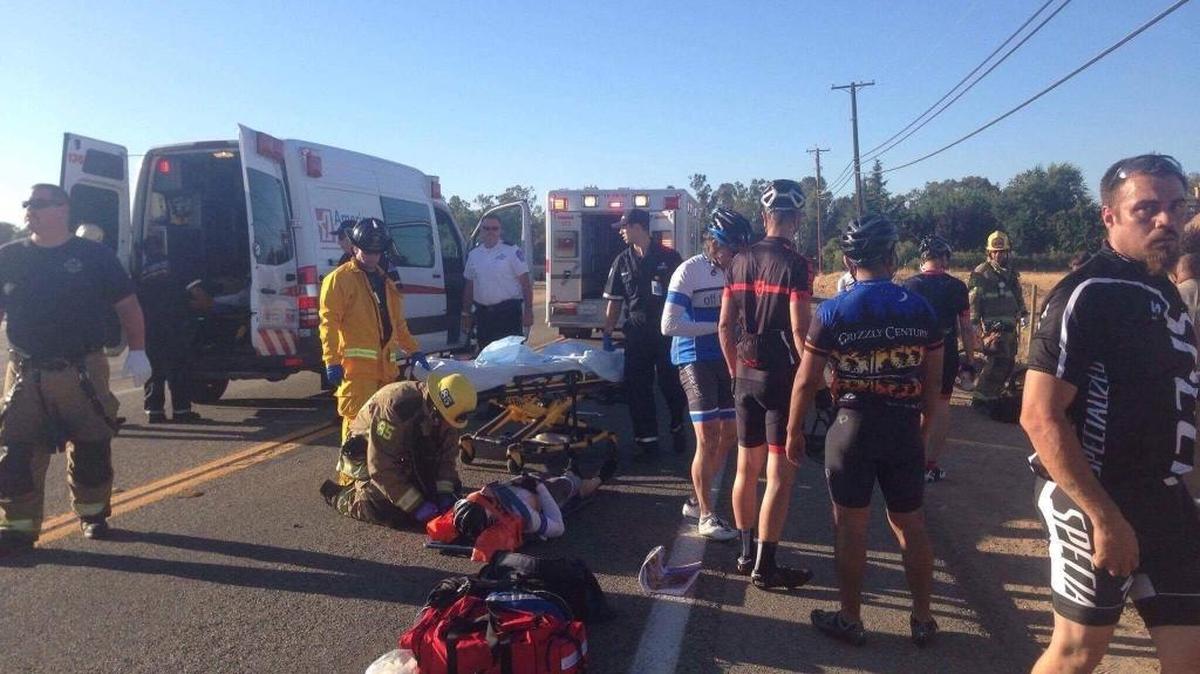 Three cyclists were severely injured July 25 when a motorcyclist drove into them on Auberry Road. The California Highway Patrol said the driver of the motorcycle was suspected of being under the influence of alcohol.