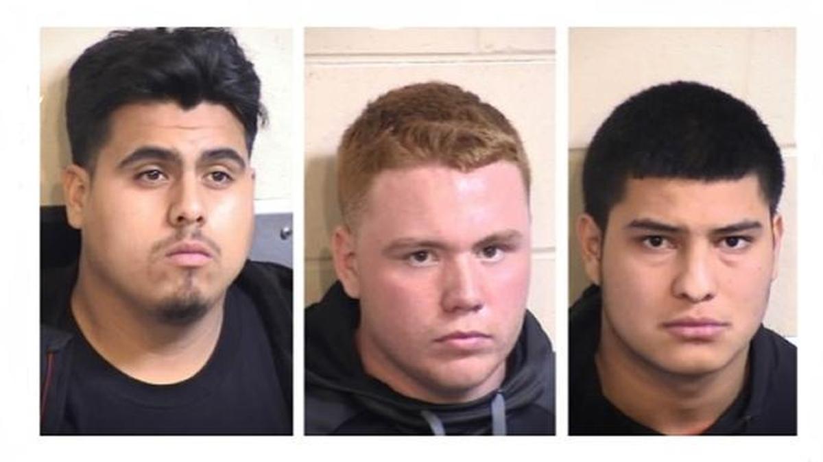 Three Reedley men – Lorenzo Herrera, 19, Morgan Bray, 19, and Baldemar Ambriz, 20 – broke into a Kingsburg home Wednesday while a woman was inside and then led officers on a 6-mile chase before crashing. Herrera pointed a gun at officers before all three were detained and jailed, the sheriff’s office said.