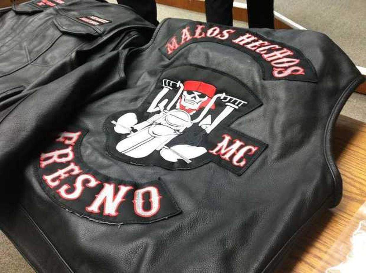 A Malos Hechos motorcycle jacket displayed by the Fresno Police Department is modeled after the Hells Angels, court records say.
