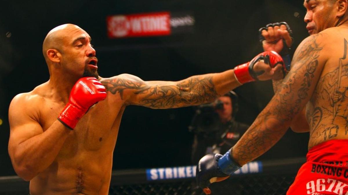 Lavar Johnson, left, takes on Lolohea Mahe during the Strikeforce Challengers mixed-martial arts event at the Save Mart Center in March 2010.