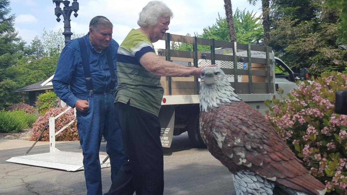 Kenneth and Audrey Jackson were upset by the damage thieves did to their American bald eagle statue after stealing it from their Fresno doorstep last month. Fresno County sheriff’s deputies returned it to them Tuesday.