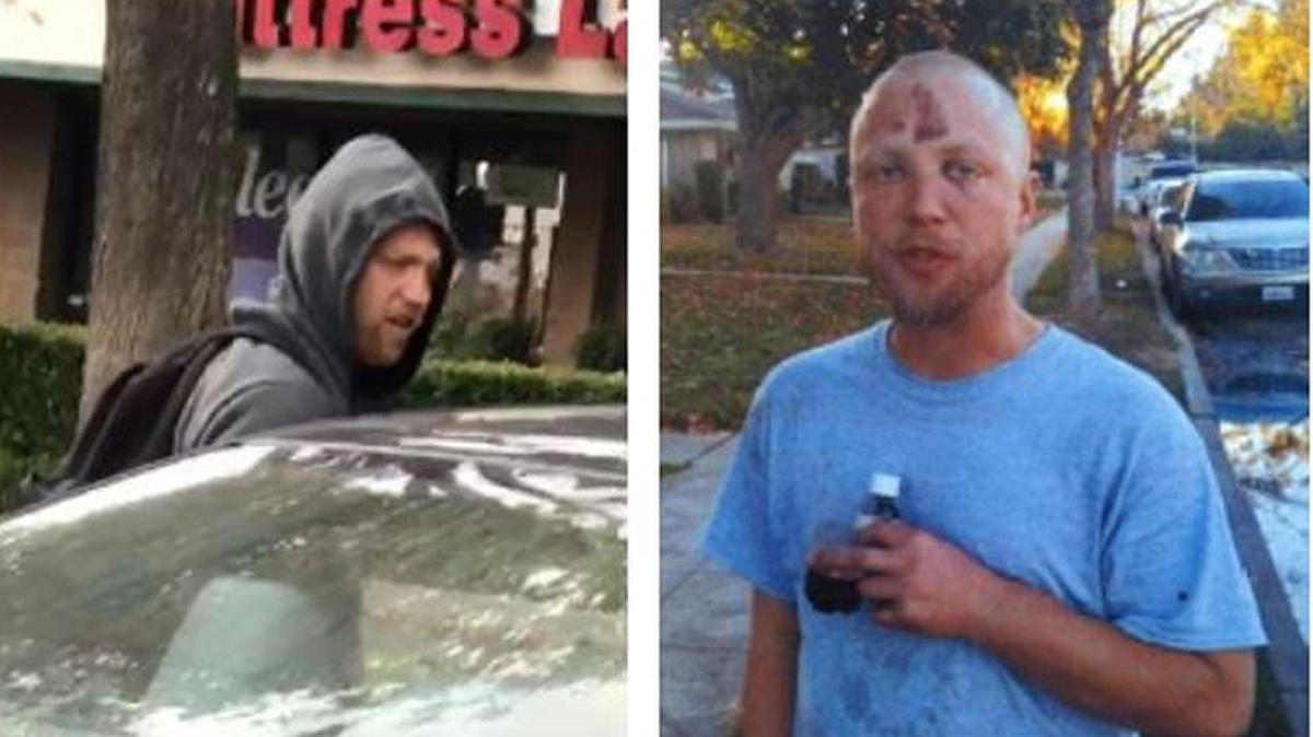 Fresno police say Travis Lee Wyman smashed a car window and took valuables on Nov. 26, 2017. Police say the photo on the left shows him in the neighborhood of Fairmont and Holt avenues where he is suspected of breaking into garages.