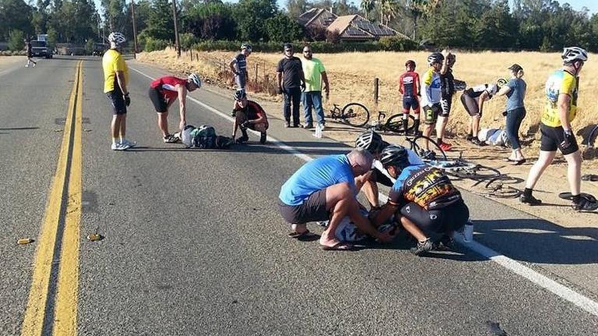Three cyclists were severely injured July 25 when a motorcyclist drove into them on Auberry Road. The California Highway Patrol said the driver of the motorcycle was suspected of being under the influence of alcohol.