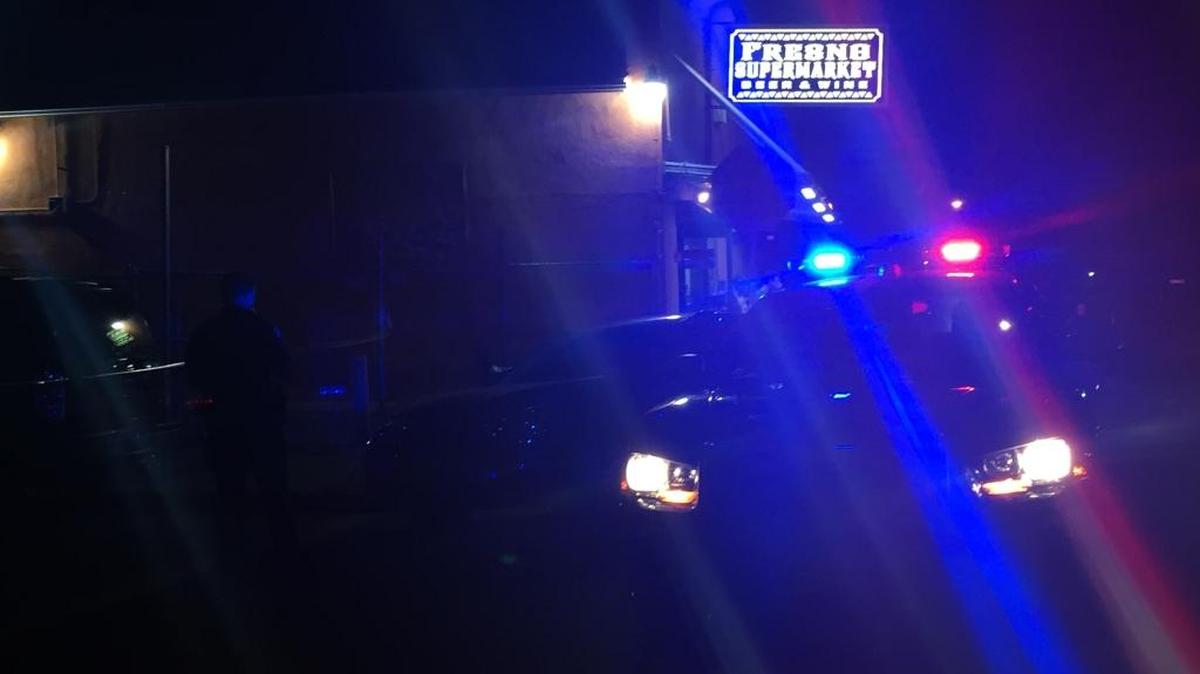Fresno police investigate the scene Wednesday night in the 1800 block of South Gearhart Street in southeast Fresno where a man was found wounded in the street. The victim was later pronounced dead at Community Regional Medical Center.