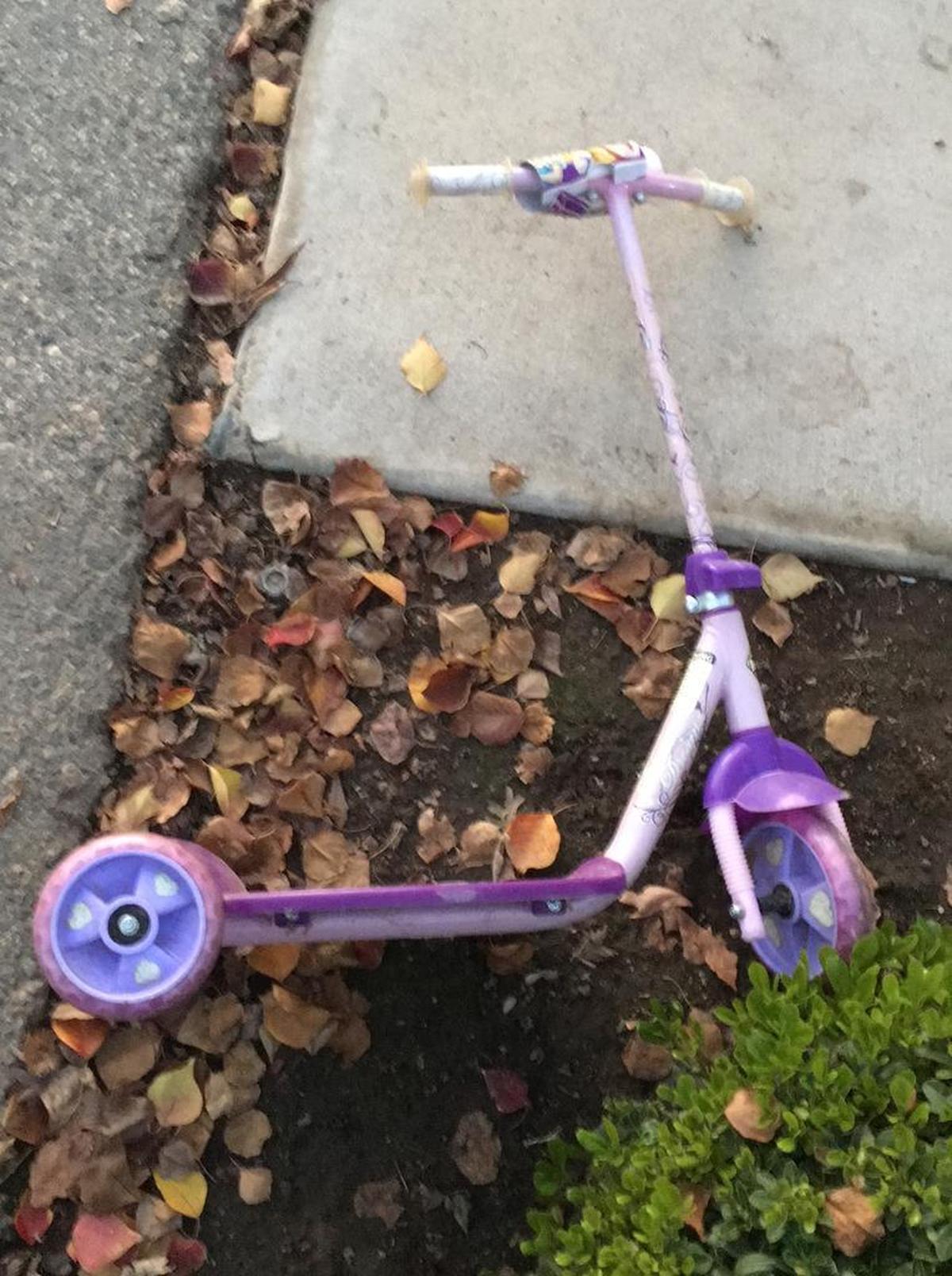 Police say this scooter was left at the scene of a possible kidnapping in north Fresno, California on Tuesday, Dec. 5, 2017. Fresno Police Chief Jerry Dyer later said there was no evidence to suggest the crime happened.