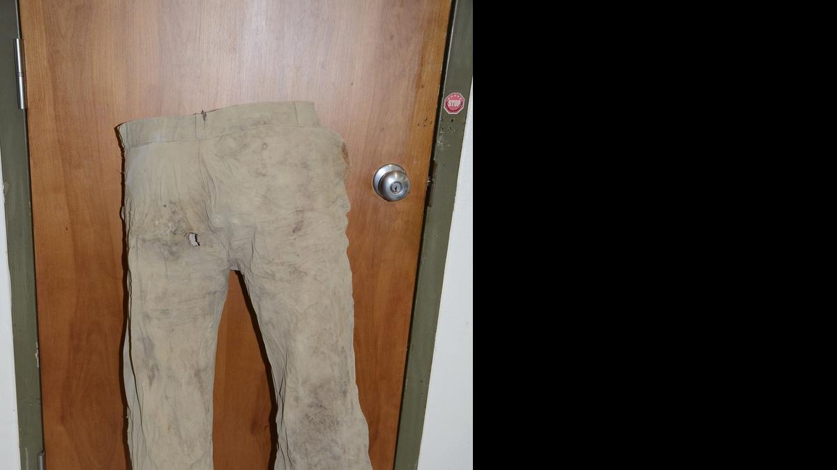 
Back of the pants found with bones inside west of Raisin City.
