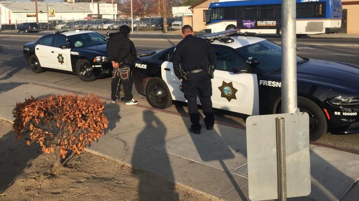 A suspect is detained by Fresno police. Republican Assemblymember Jim Patterson of Fresno and several co-authors introduced this week a bill that would give voters the choice to repeal most of Proposition 47, which has reduced sentencing for some non-violent drug and theft crimes from felonies to misdemeanors, including thefts of retail items valued up to $950.