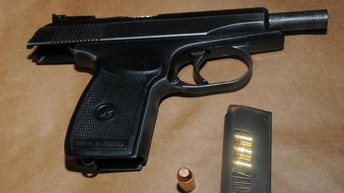 Handgun recovered by police after drive-by shooting.