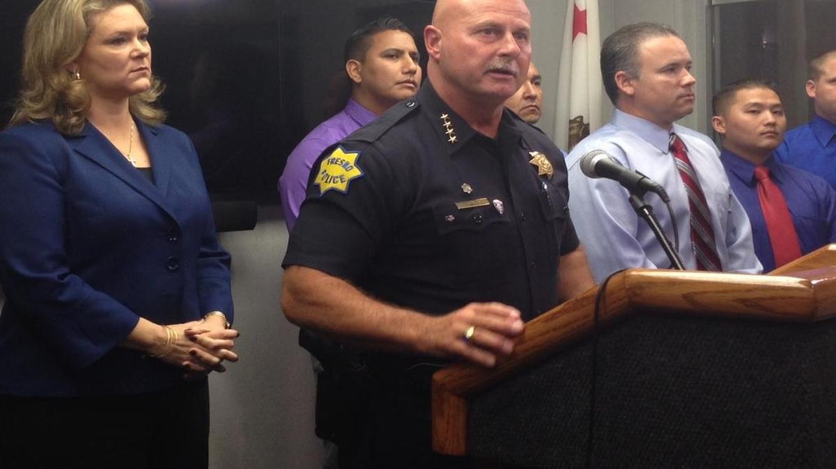 
Fresno Police Chief Jerry Dyer announces the expansion of the gun crimes unit after an increase in violent crimes this year. Fresno County District Attorney Lisa A. Smittcamp attended and pledged her office’s help to prosecute repeat offenders. 
