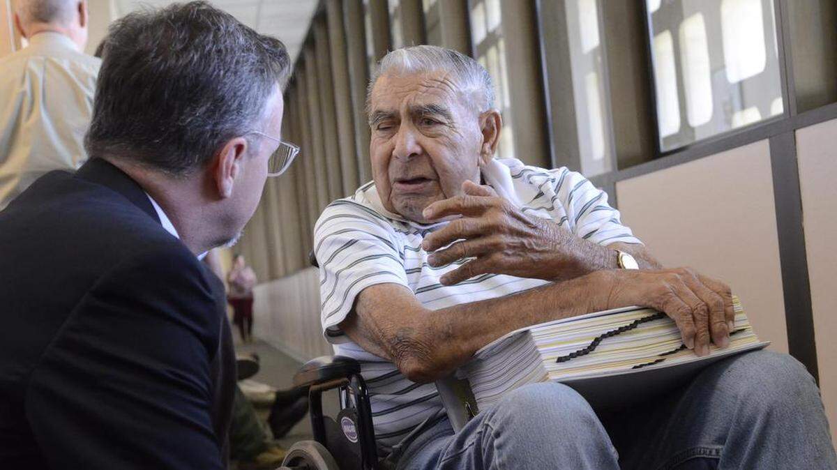 World War II veteran Josef Martin talks with Fresno County prosecutor Tim Donovan prior to a 2014 court hearing for one of three teens accused of beating him during a home-invasion robbery in 2013. The incident, in which the 92-year-old was pistol-whipped, put a spotlight on violent crime against senior citizens. Fresno County has the highest rate of such crimes out of four central San Joaquin Valley counties. The rate is also higher than the statewide average. Martin died in January at the age of 96.