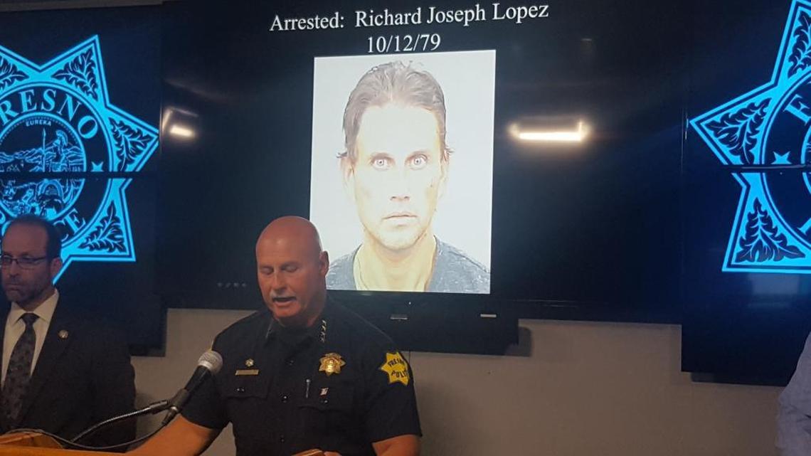 Fresno police Chief Jerry Dyer announces the arrest of Richard Joseph Lopez, who is accused of stabbing a transgender woman to death in 2015.