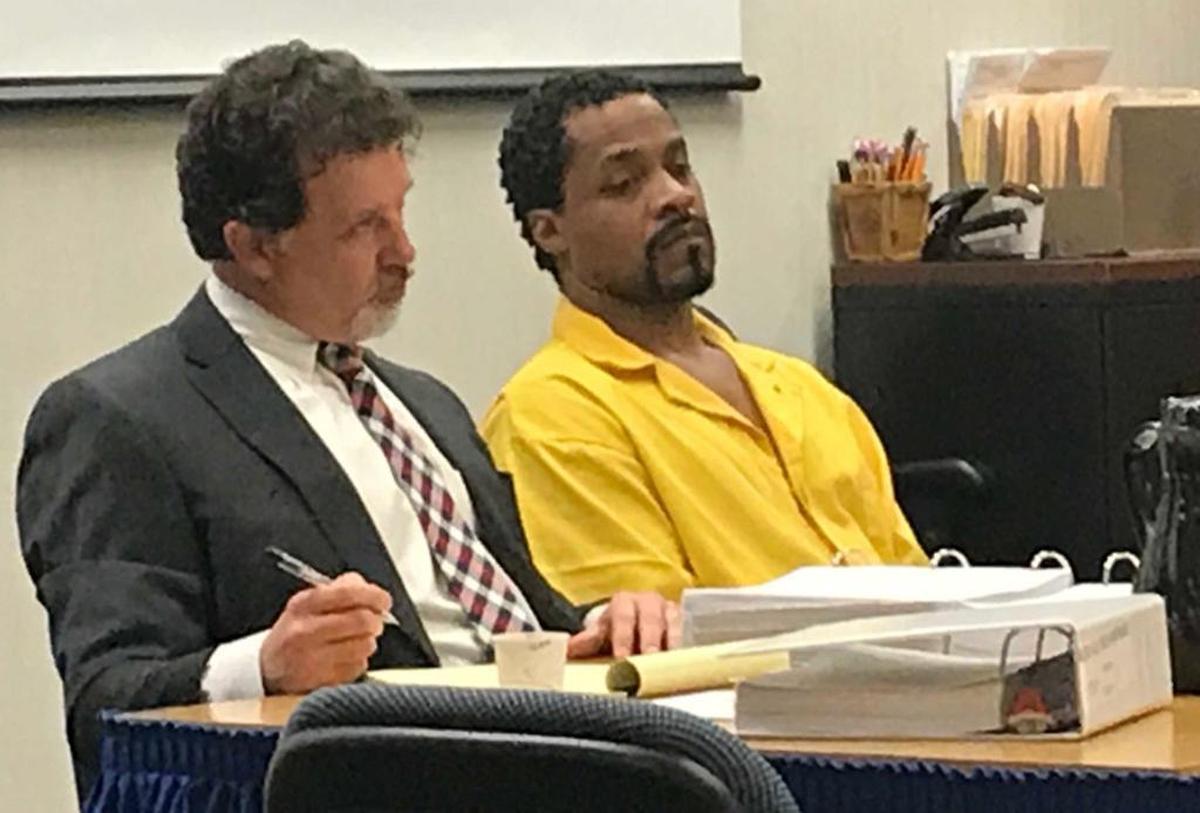 Kori Muhammed, right, appears with his lawyer, Richard Beshwate Jr., at a preliminary hearing in Fresno County Superior Court on Thursday, Feb. 1, 2018.