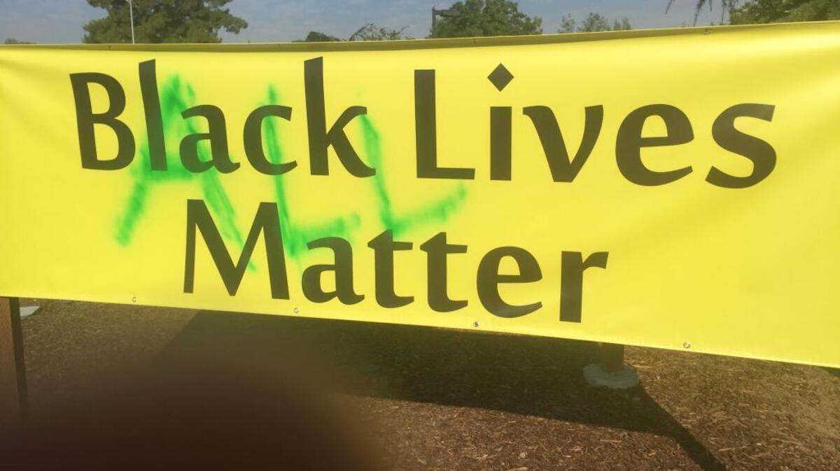 The Black Lives Matter sign outside the Universalist Unitarian Church was vandalized Tuesday night or Wednesday morning.