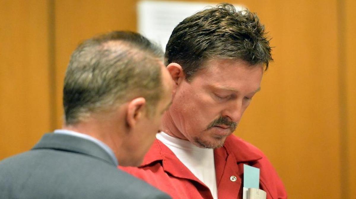 Dave McCann, left, in Fresno County Superior Court on May 13. His lawyer, Scott Baly, is next to him.