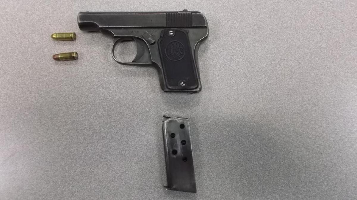 The .25-caliber semi-automatic pistol that was found inside a diaper bag while Fresno police searched the home of a suspected gang member.