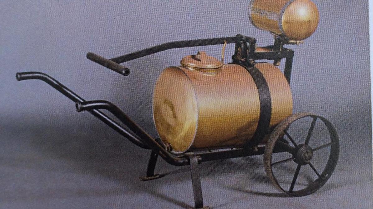 An antique sulfur sprayer, used on a Madera County vineyard, was stolen in September.