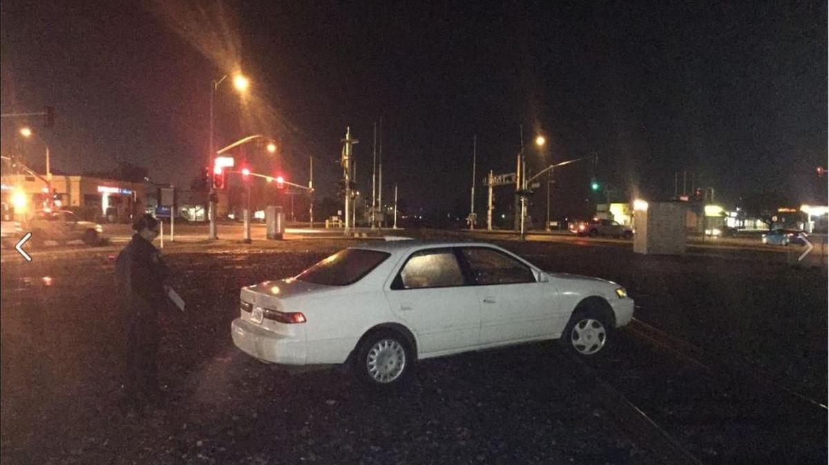 A drunken driver was found inside his vehicle on the railroad tracks in Madera Thursday night.