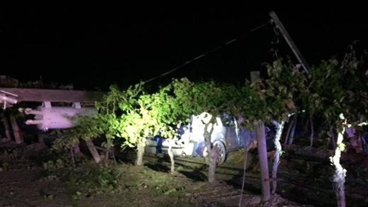 While fleeing authorities, the suspects crashed into a power pole and rolled into a vineyard before coming to a stop on April 11, 2016.