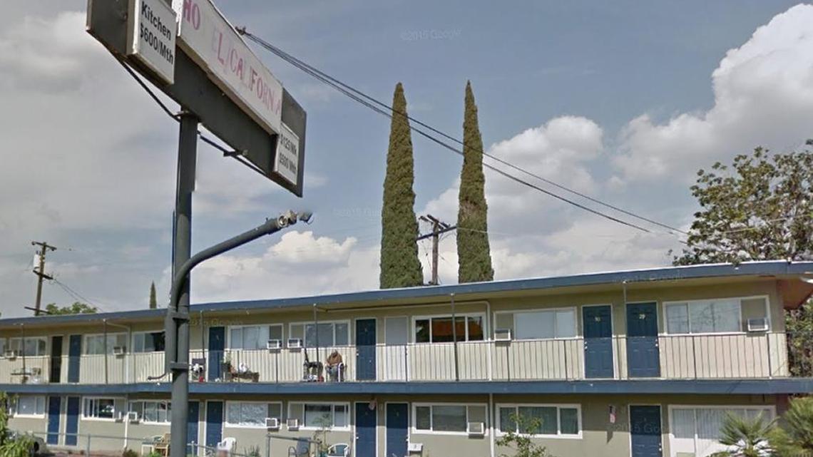 Hotel California apartments in central Fresno, where police says officers shot and killed a man who was stabbing a woman Tuesday, December 30, 2015.