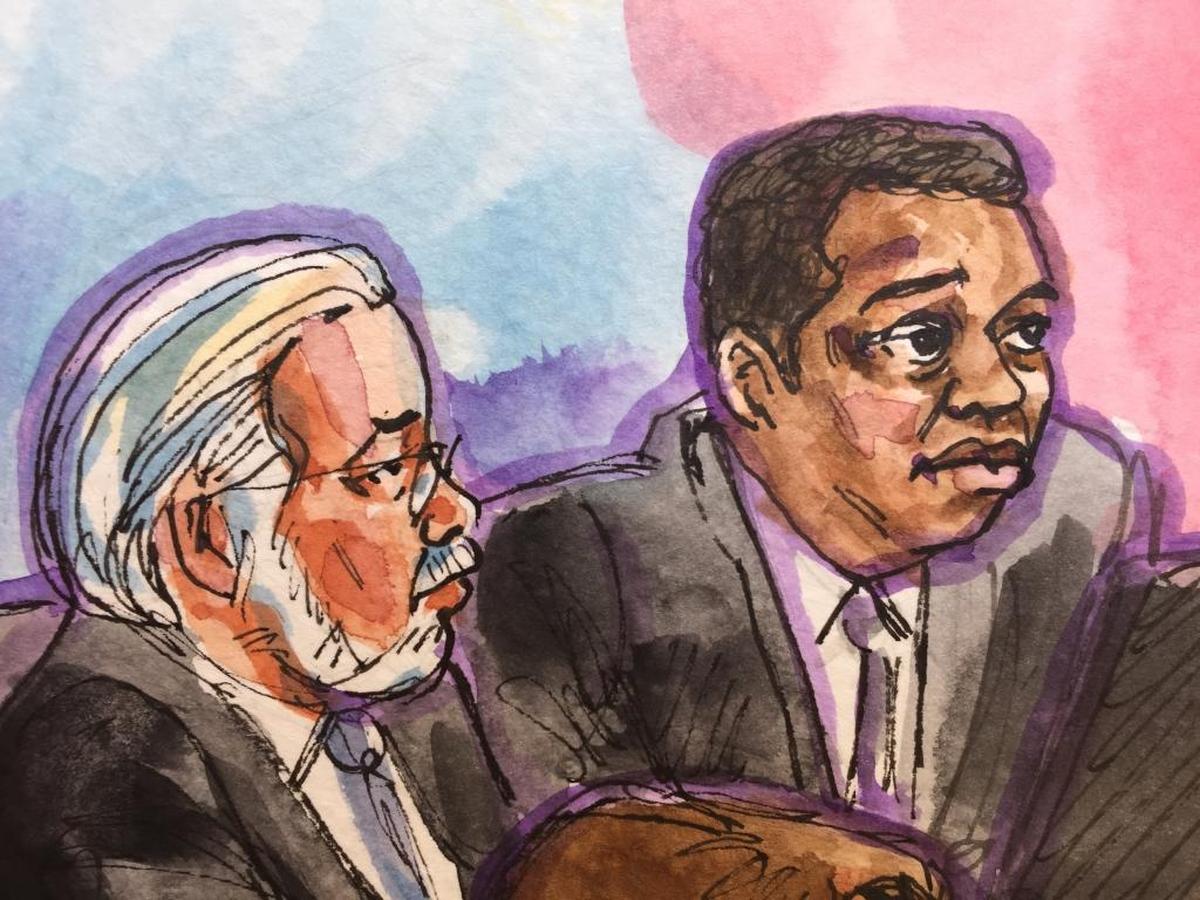 Fresno’s former deputy Police Chief Keith Foster and his attorney, E. Marshall Hodgkins, in U.S. District Court in Fresno, Ca, on Thursday, May 11, 2017.