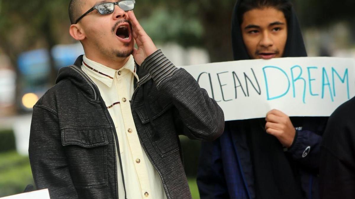 Jairo Lozano calls for a “clean” Dream Act outside of the Fresno Federal Courhouse in December.