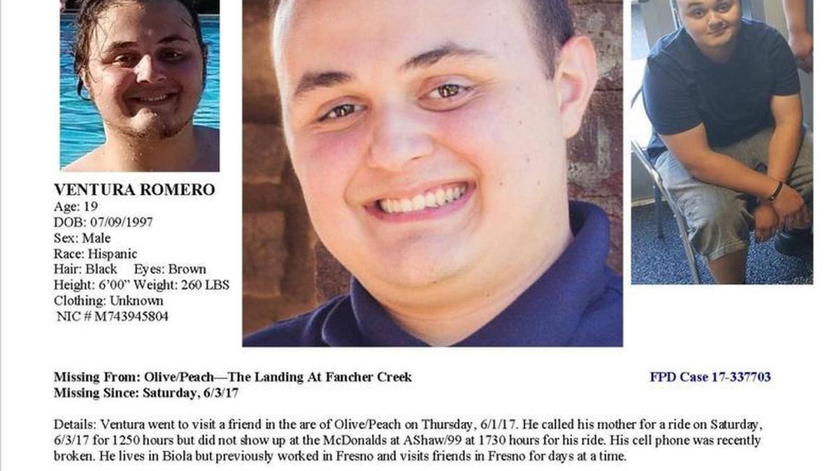 Ventura Romero, 19 went missing on Saturday near Olive and Peach avenues at The Landing at Fancher Creek Apartments.