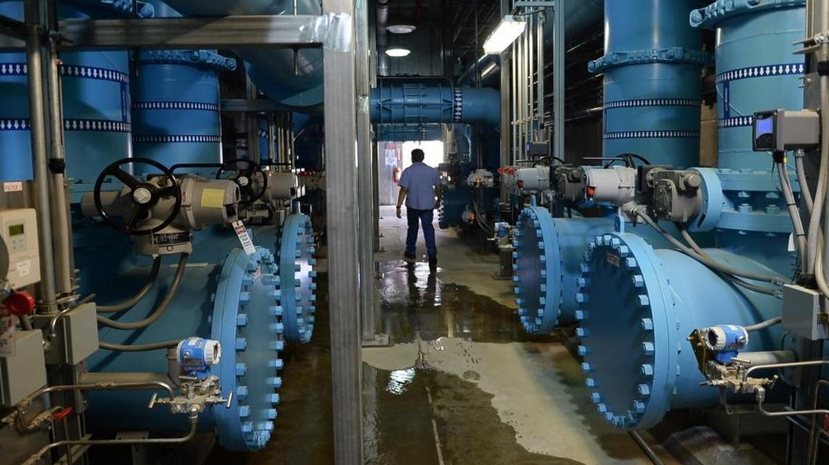 Massive filters are used in the treatment process at the city of Fresno’s surface water treatment plant on Chestnut Avenue near Behymer Avenue.