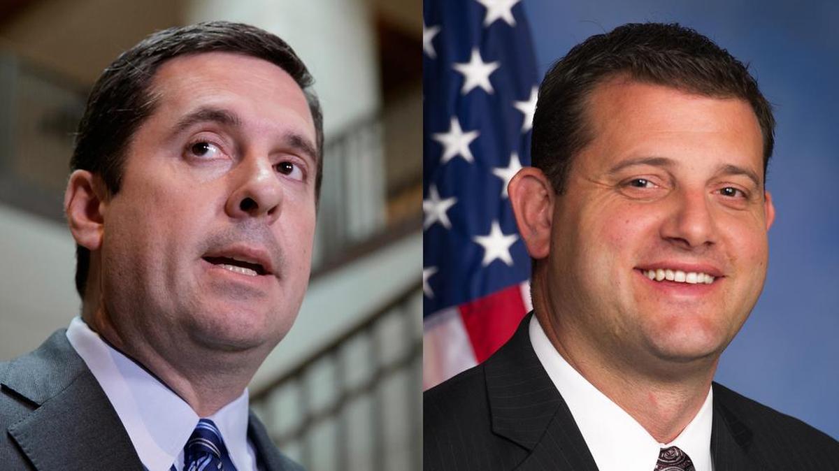 Valley lawmakers Devin Nunes, left, and David Valadao were reportedly on board a chartered train of GOP lawmakers when it struck a garbage truck south of Charlottesville, Virginia, on Wednesday.