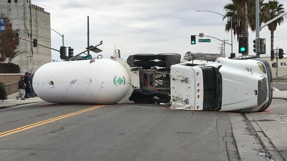 A truck carrying thousands of gallons of Ammonia overturned in Corcoran on Monday, Nov. 28, 2016 forcing the evacuation of 110 people.