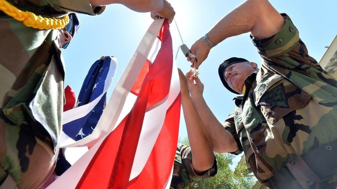 American Legion Post 509 Color Guard members raised an American flag on the new flag pole inside the courtyard at the Veterans Home of California – Fresno, on Monday, July 4, 2016.