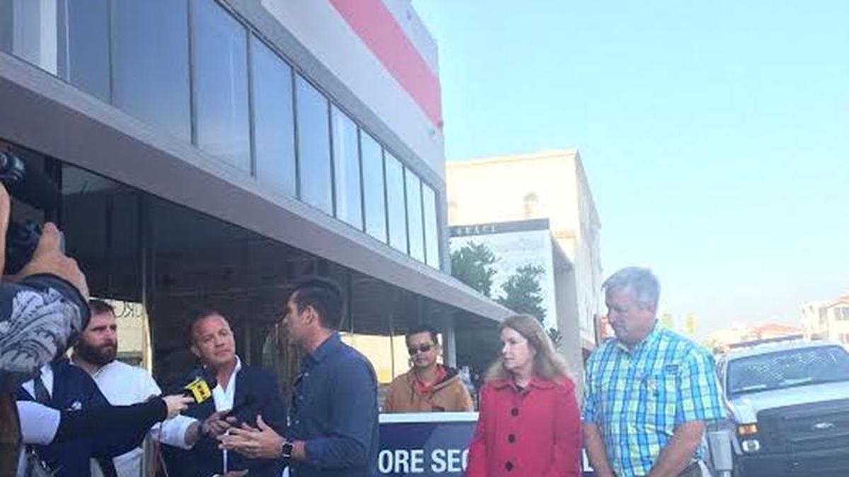 At a news conference held outside of One Putt Broadcasting on Fulton Street Thursday, allegations were made that question radio ads in support of Fresno Unified’s Measure X bond. From right: Republican businessman Tal Cloud, Fresno Unified Trustee Carol Mills, charter school advocate Jeff Sands and Fresno Unified Trustee Brooke Ashjian.