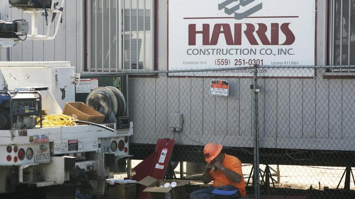 
A Harris Construction sign is shown outside the construction office where Fresno Unified’s new Gaston Middle School was built in west Fresno.
