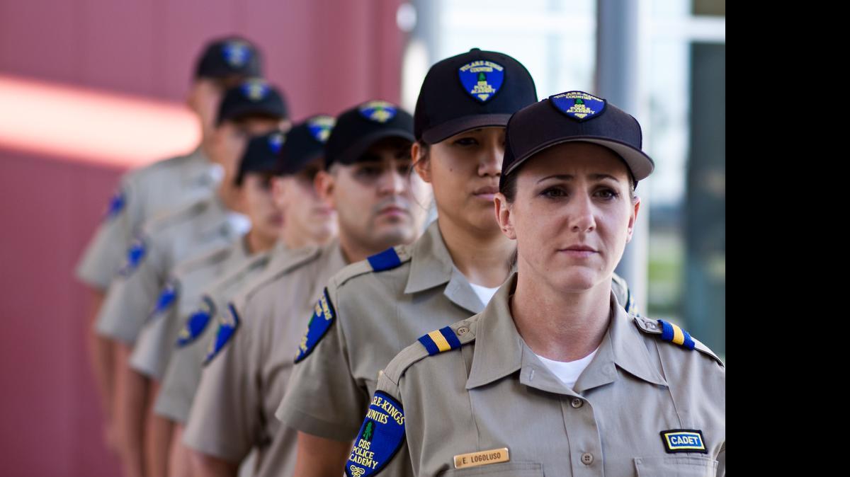 
College of the Sequoias law enforcement academy cadets line up.
