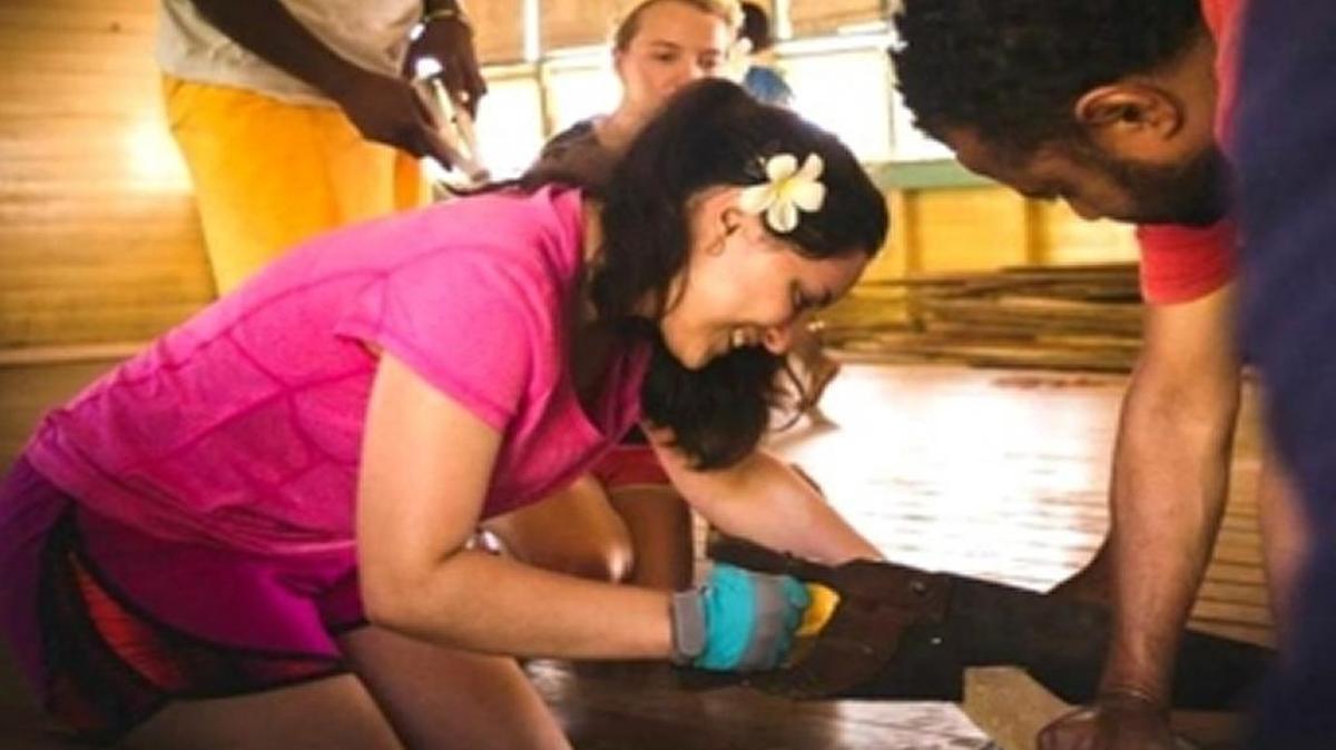 Fresno State student Lilliana Toste doing volunteer work in Fiji last year.