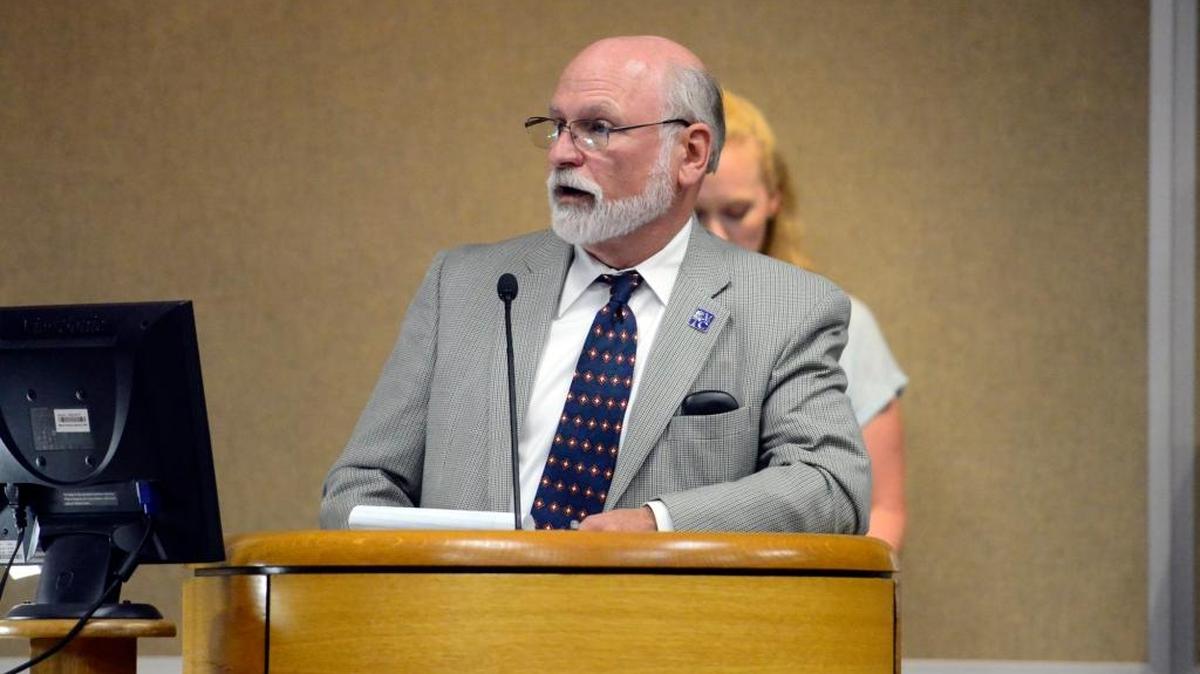 Merced College President Ron speaks during a presentation Merced City Council meeting on Sept. 8. He was placed on leave by the school’s board of trustees on Tuesday.