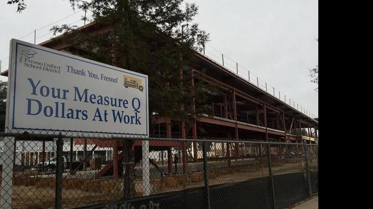 
Fresno Unified’s new entrepreneurial high school, under construction earlier this year. The school was named Wednesday after long-time district educator Phillip J. Patiño, who died in 2012. The school is scheduled to open in August. 
