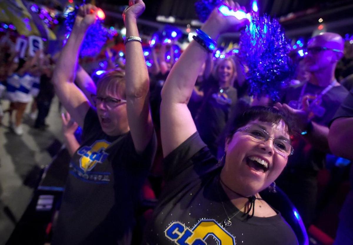 Isabel Facio, principal of Clovis Elementary, gets fired up during the Clovis Unified Back to School Rally at the Save Mart Center Tuesday to celebrate together the start of the 2017-18 school year on Aug. 21.