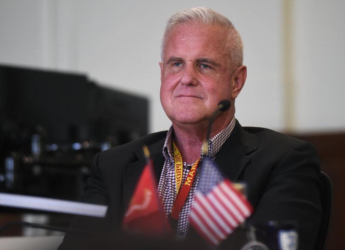 FUSD trustee Terry Slatic listens as many spoke against him at the Fresno Unified School Board meeting Thursday, July 18 2019 in Fresno.
