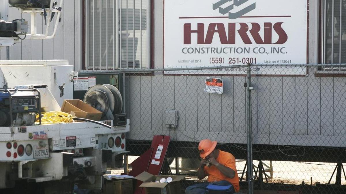 
A Harris Construction sign is shown outside the construction office where Fresno Unified’s Gaston Middle School was being built in west Fresno  on Oct. 25, 2012.
