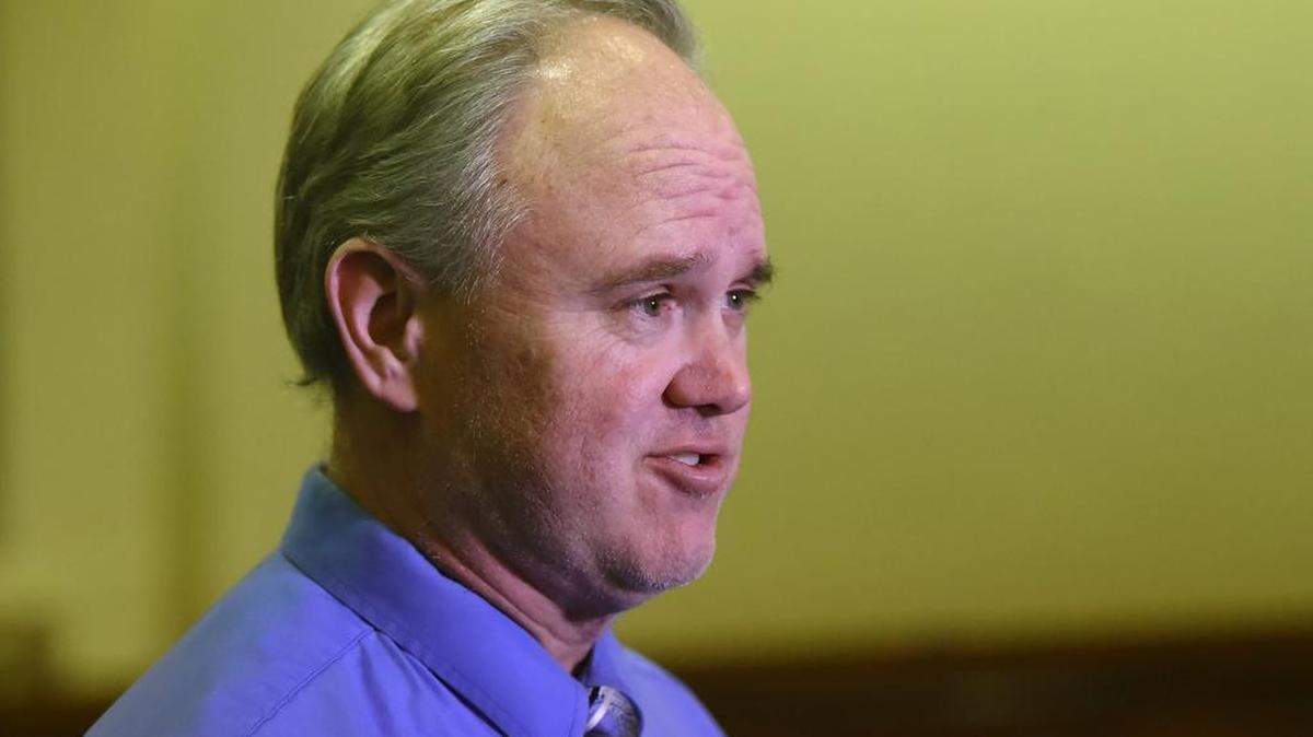 Newly appointed acting superintendent Bob Nelson speaks with the media last month after it was announced that the Fresno Unified school board voted to terminate Superintendent Michael Hanson.