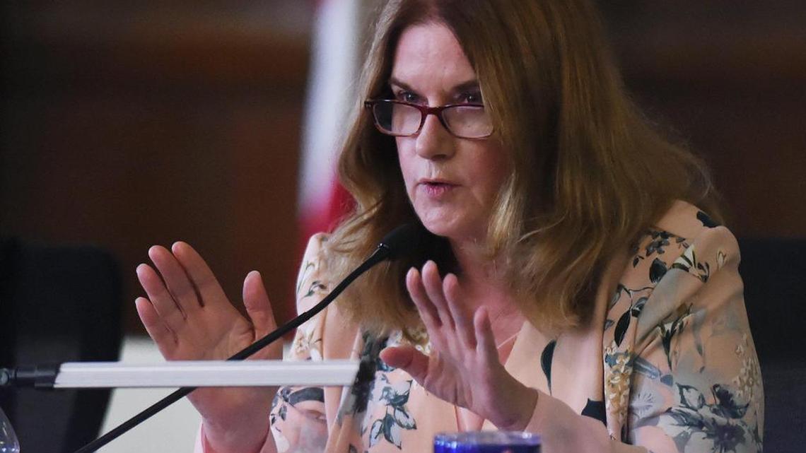 Fresno Unified School District trustee Carol Mills explains procedural details at the FUSD school board meeting Thursday, July 18 2019 in Fresno.