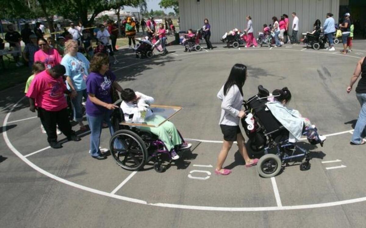 Addicott Elementary students participate in their annual sports day in 2012. The school enrolls severely disabled children.