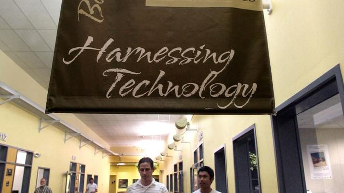 This 2010 photo shows a hallway inside the Center for Advanced Research and Technology. The school was was created in 2000 with a vision to offer high-caliber technology classes to students in Fresno and Clovis Unified school districts.